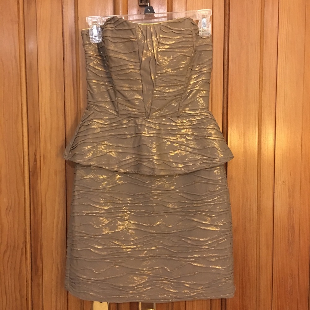 Taupe and gold peplum mini dress